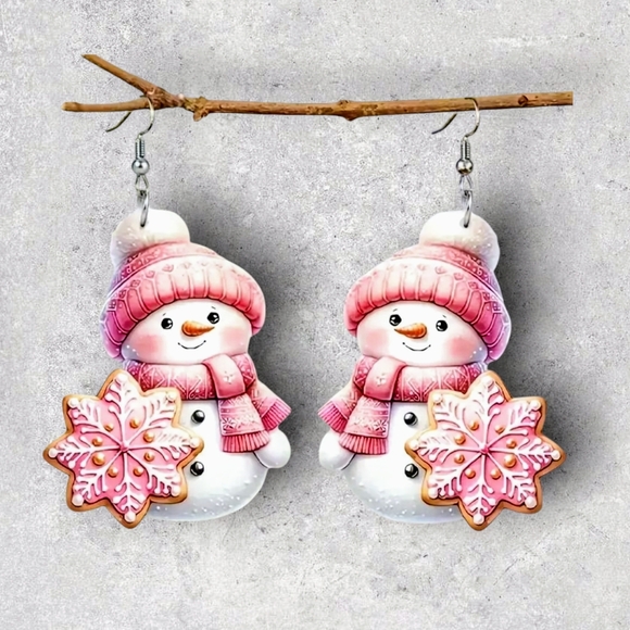 NEW Acrylic Snowflake and Snowman Dangle Earrings - Picture 1 of 7